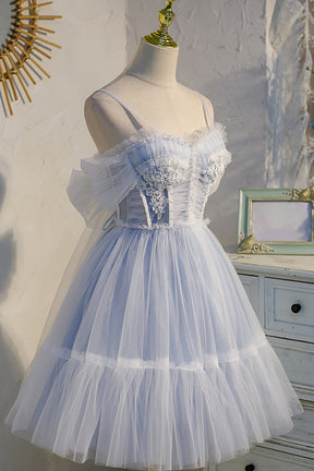 Spaghetti Straps Lace Appliques Tulle Wedding Guest Dress