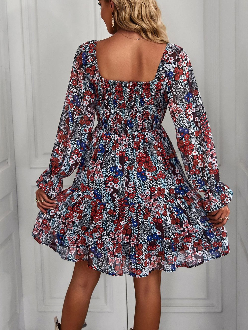 Off The Shoulder Sleeves U Neck Floral Wedding Guest Dress In Black