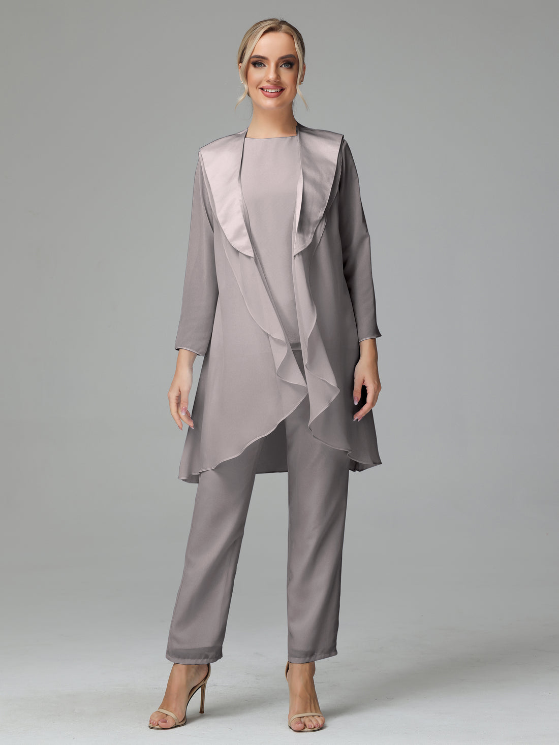 Cicinia Silver Mother Of The Bride Pant Suits With Jacket 3 Pieces Plus Size Lace Chiffon main image 0