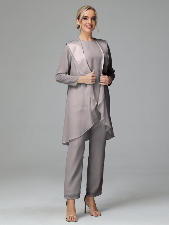 Cicinia Silver Plus Size Mother Of The Bride Dress Long Chiffon Sheath Floor Length Flowy