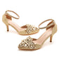 Pointed Toe Pearl Gold Glitter Ankle Strap High Heel