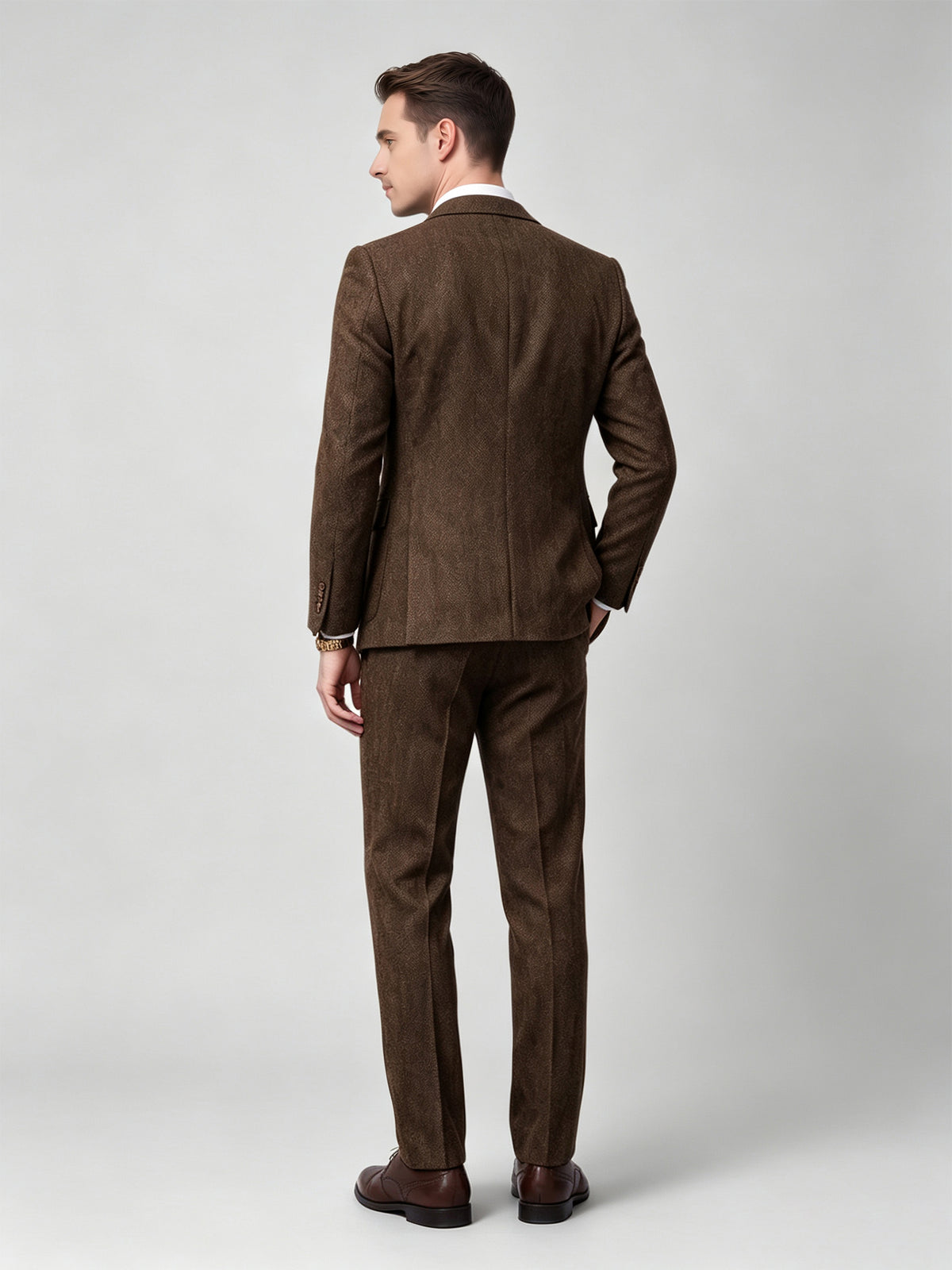 Cicinia Single Breasted Jacket Vest Pleated Trousers 3 Pieces Herringbone Tweed Suit Notch Lapel Men's Suits