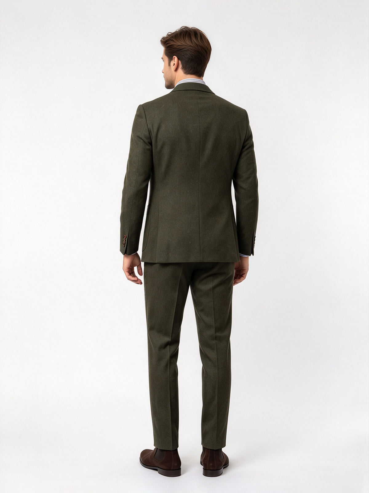 Cicinia 3 Pieces Notch Lapel Suit Two Button Jacket V Neck Waistcoat Straight Trousers Olive Green Men's Suits