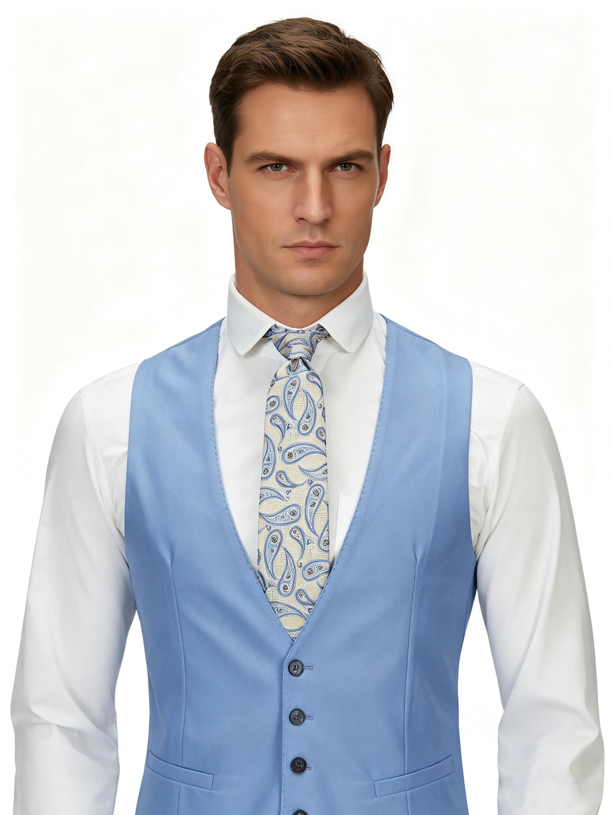 Cicinia Slim Fit Blue Men's Suits 3 Pieces Suit Peak Lapel Single Breasted Jacket Vest Trousers