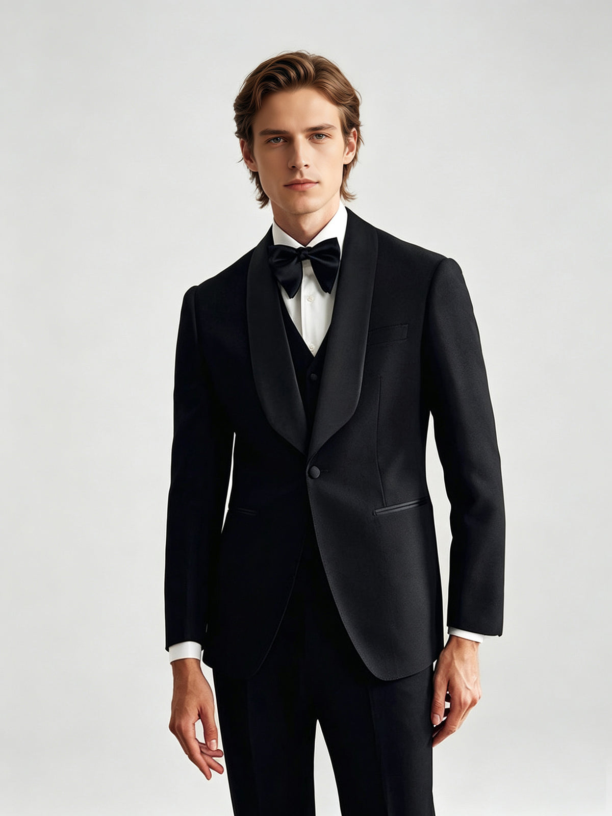Cicinia Wedding Tuxedo Suit Shawl Lapel Satin Collar One Button 3 Pieces Black Men's Suits