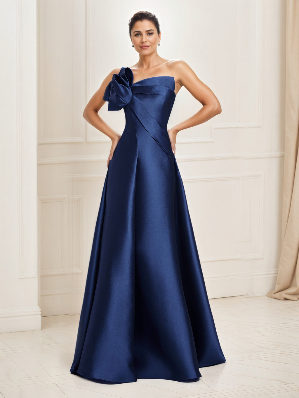Dark Navy Mother Of The Bride Dresses Satin A-Line Strapless Floor Len