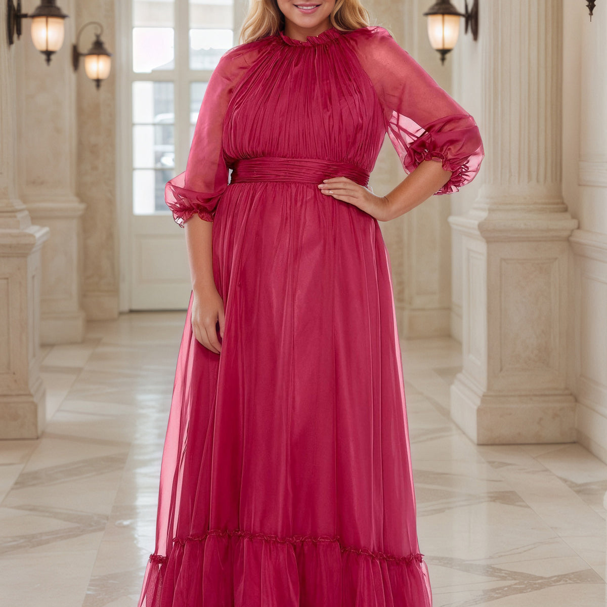 pink plus size dresses for special occasions Final Sale Faux Wrap Dress in Fuchsia Customize service available Mermaid Style Prom Dresses: Pink