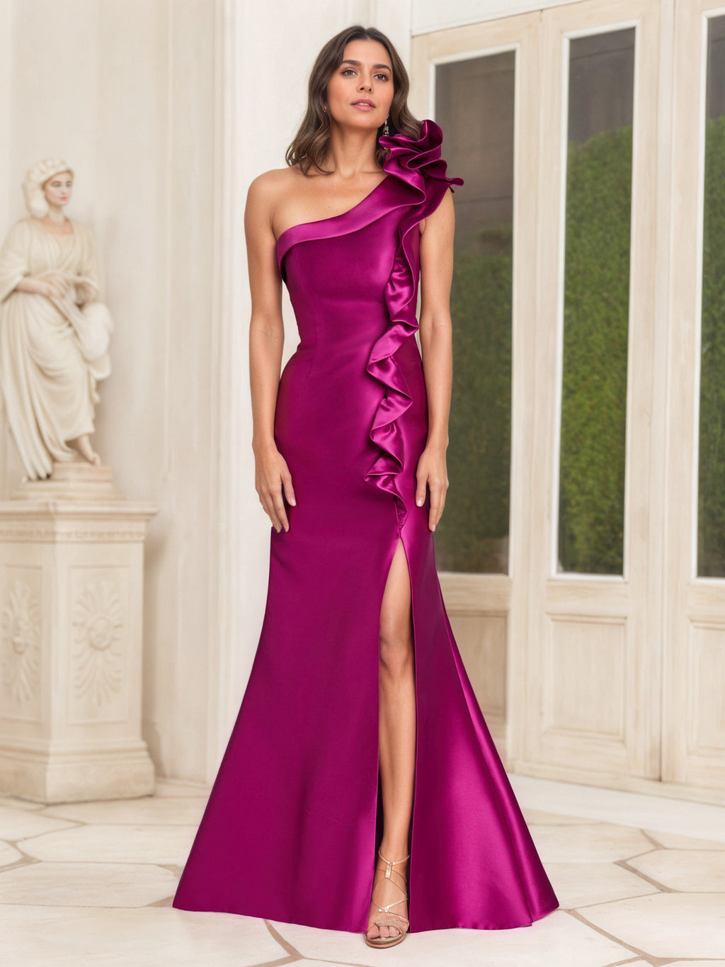 one shoulder fuchsia dress Ruffle Mother Of The Bride with Split Size:N08 rag & bone Mariana The lace Brand_Patterns by Gertie