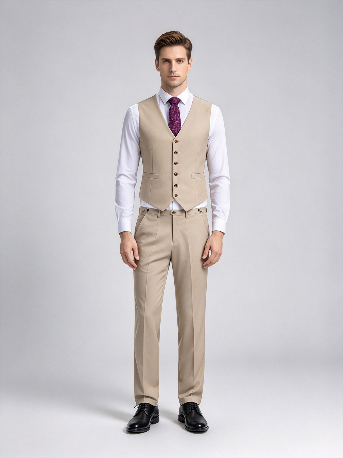 Cicinia Champagne Men's Suits Slim Fit Notch Lapel 3 Pieces Solid Jacket Vest Trousers Suit