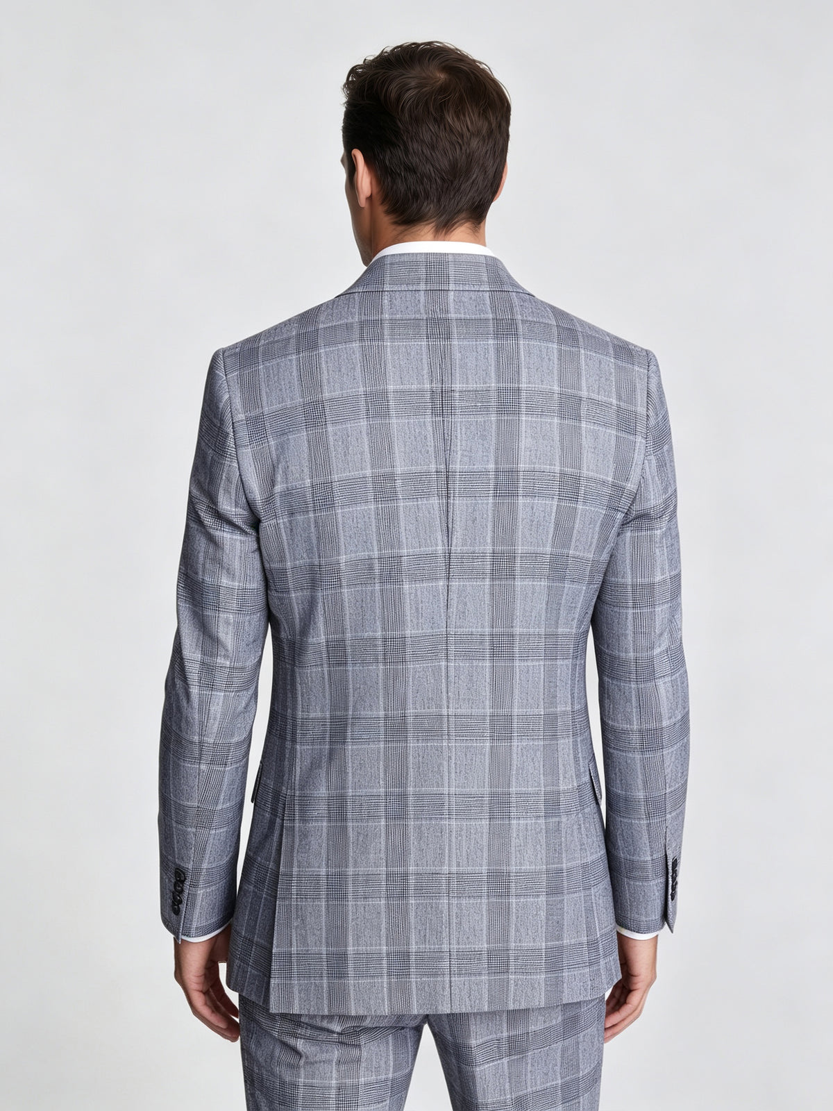 Cicinia Men's Suits Grey Glen Plaid 3 Pieces Suit Double Breasted Notch Lapel Slim Fit Jacket Vest Trousers