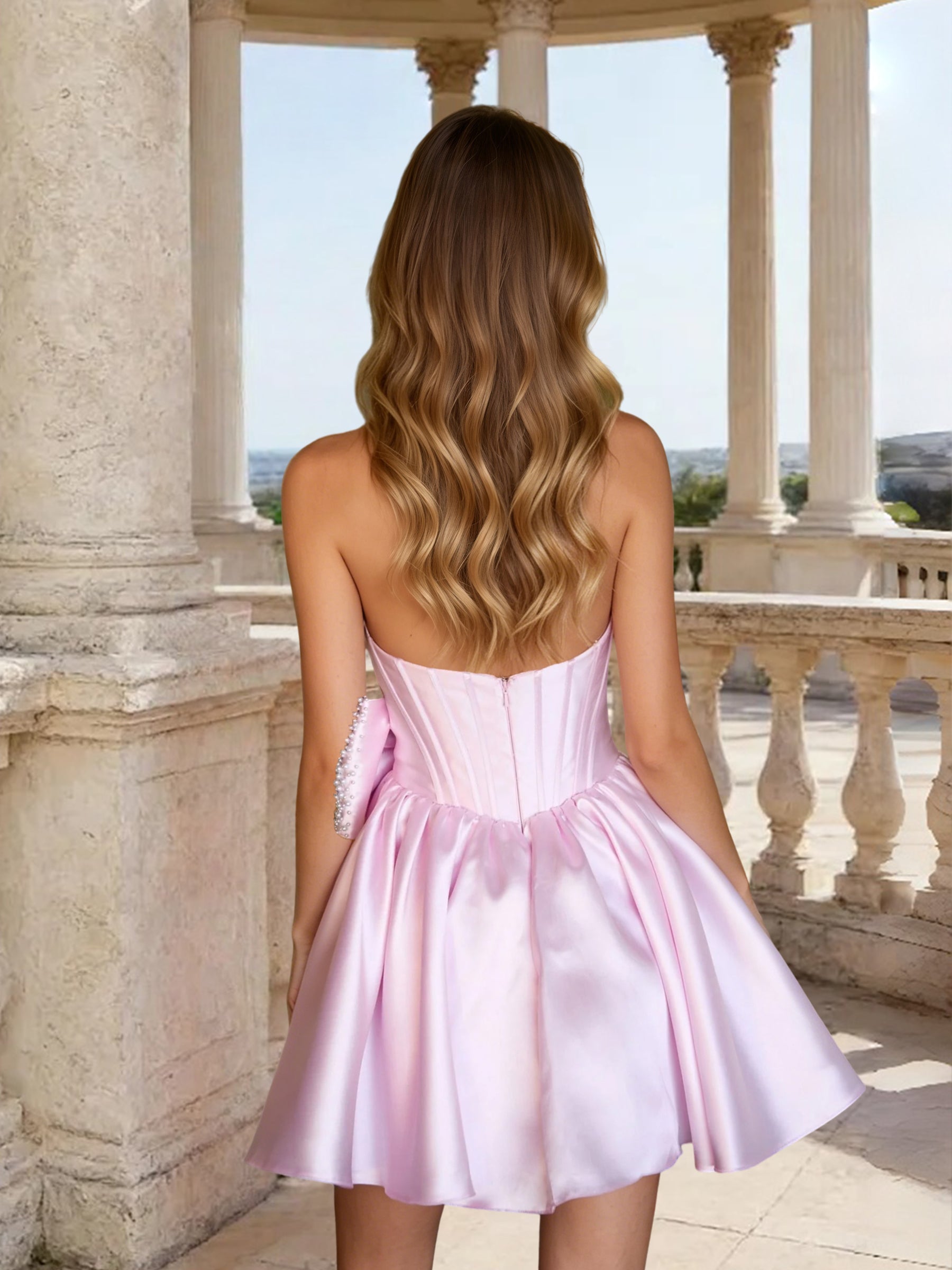 Cicinia Fuchsia Homecoming Dress Strapless Sheath Mini with Big Bow at Waist