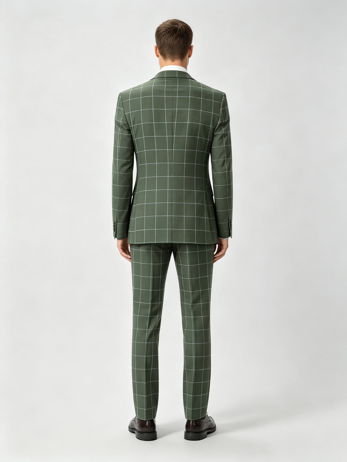 Cicinia Olive Green Men's Suits Windowpane Plaid 3 Pieces Suit Notch Lapel Slim Fit Jacket Vest And Straight Trousers