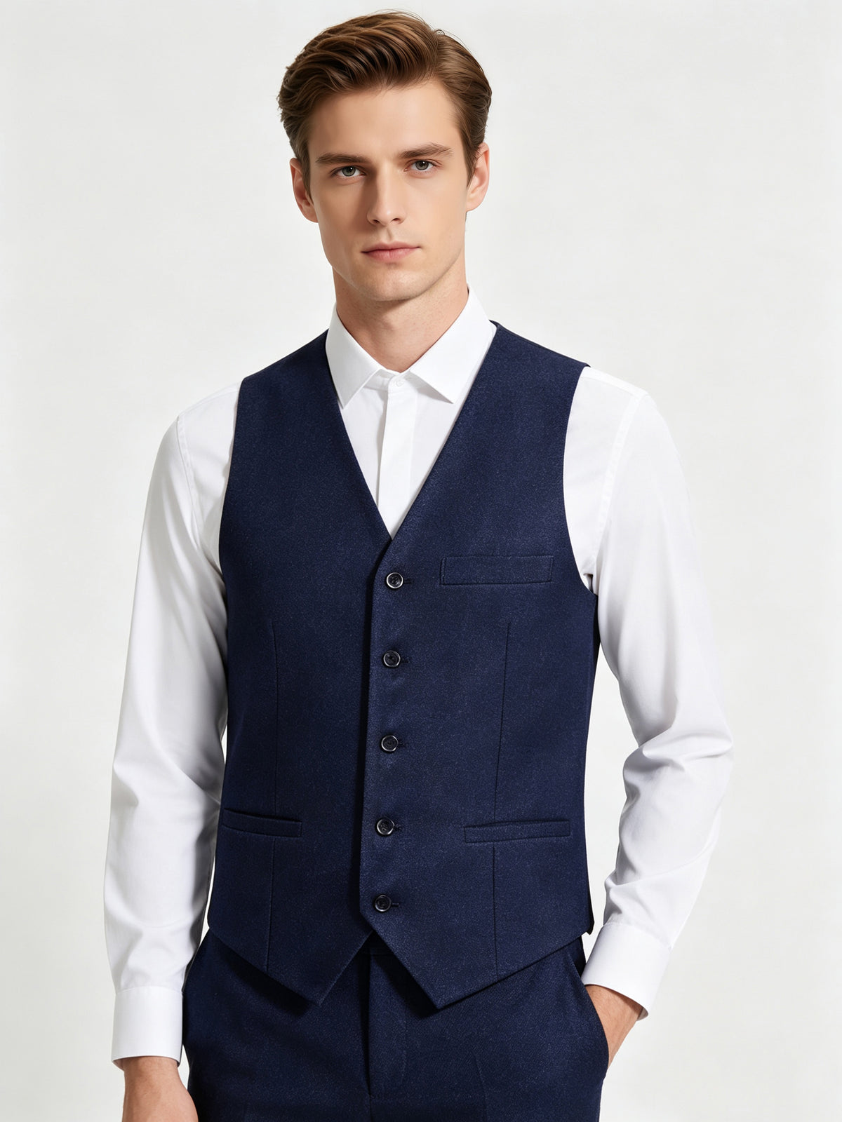 Cicinia Navy Blue Men's Suits 3 Pieces Shawl Lapel Tuxedo Single Breasted Jacket Vest Slim Straight Trousers