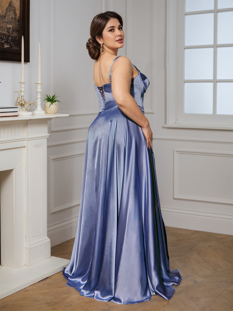 Cicinia Stormy Prom Dresses Long Soft Satin Slit A-line Evening Dress