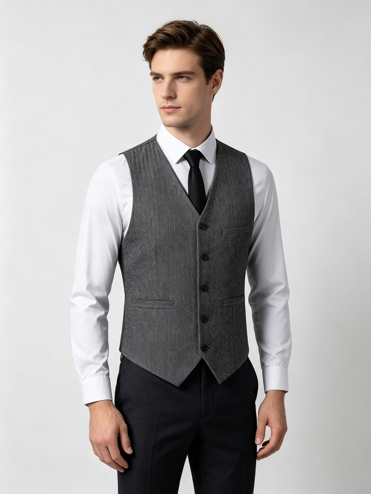 Cicinia 3 Pieces Men Suit Notch Lapel Textured Jacket Matching Vest Straight Cut Trousers Grey Men's Suits