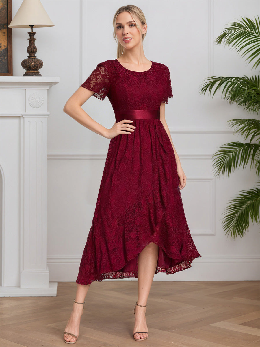 Cicinia Burgundy Mother Of The Groom Dress Long Lace A-line Tea Length Chic