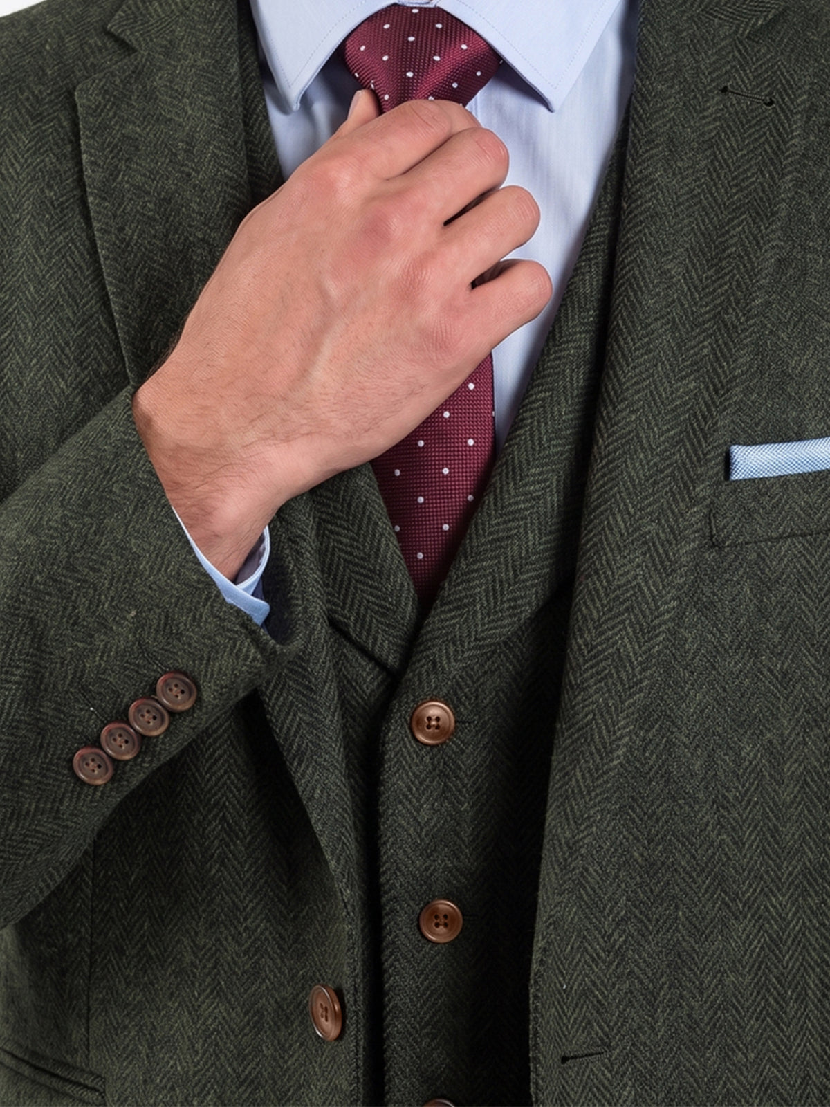 Cicinia Herringbone Dark Green Men's Suits 3 Pieces Vintage Formal Suit Notch Lapel Tailored Slim Jacket Vest Pants
