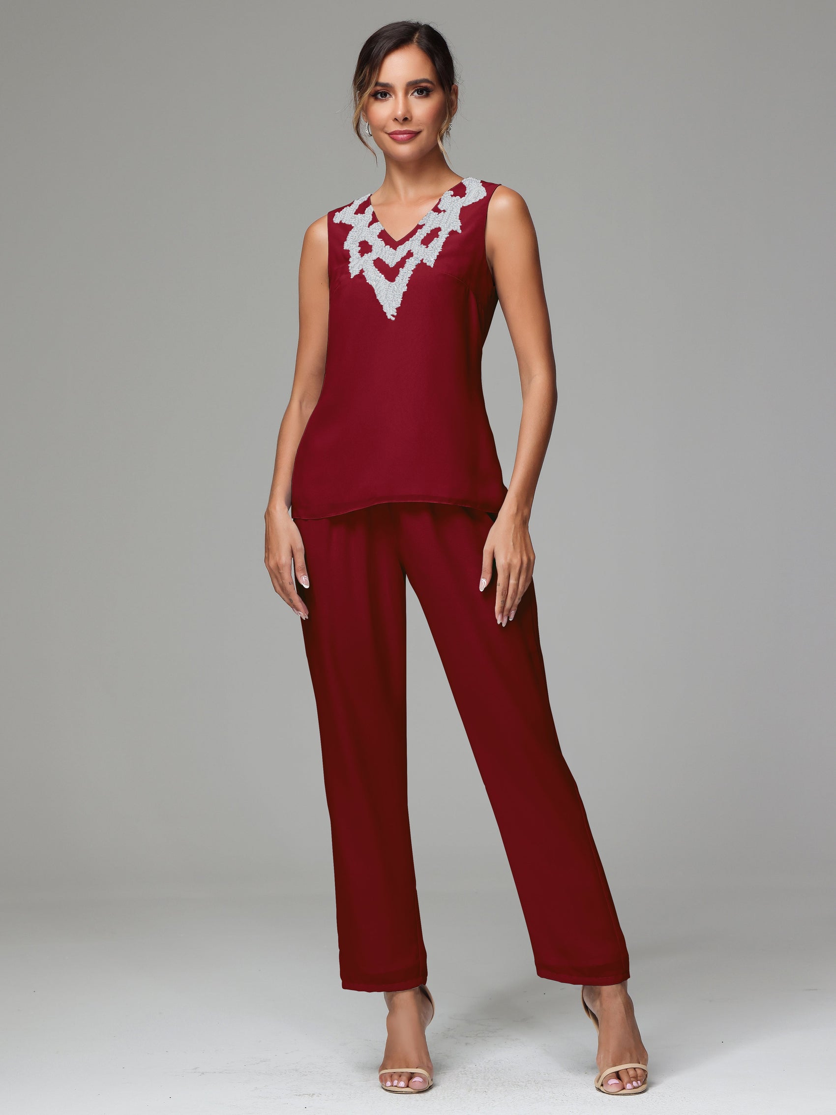 Cicinia Burgundy Mother Of The Groom Dress Long Lace Chiffon A-line Tea Length Color Block Long Sleeves