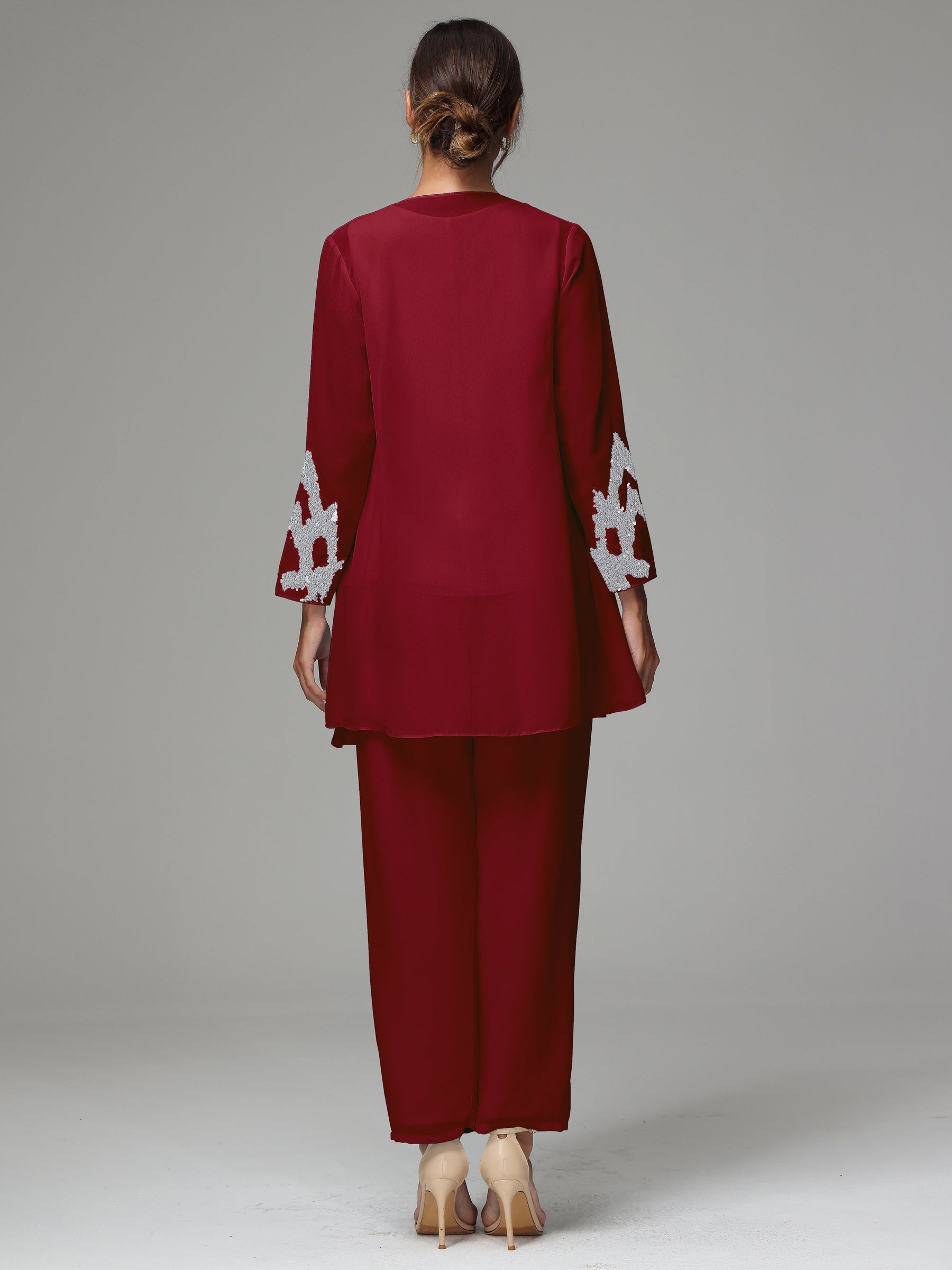 Cicinia Burgundy Mother Of The Groom Dress With Sleeves Long Chiffon Sequined Lace Ankle Length Elegant
