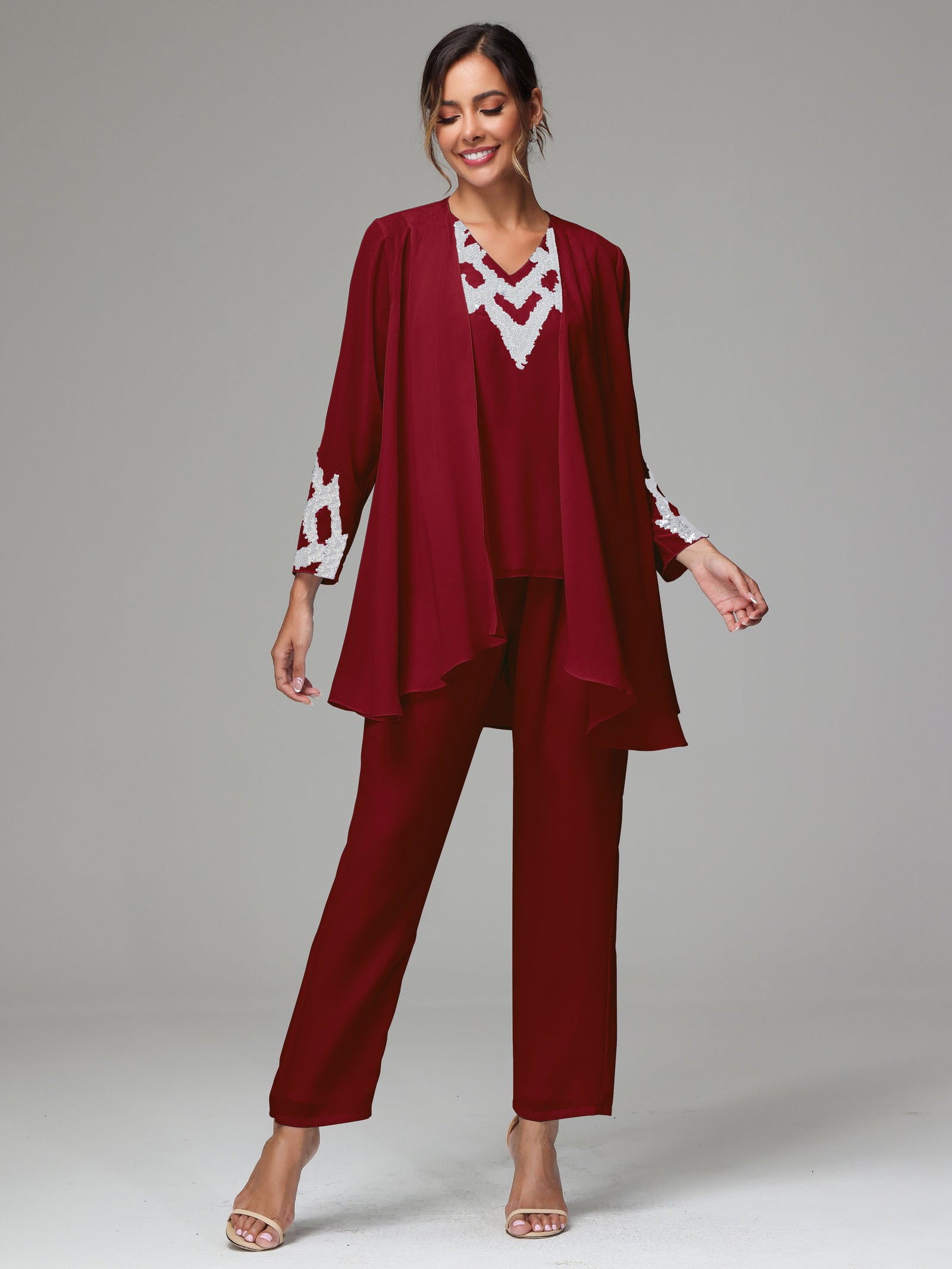 Cicinia Burgundy Mother Of The Groom Dress Long Crepe A-line Tea Length 3/4 Sleeves