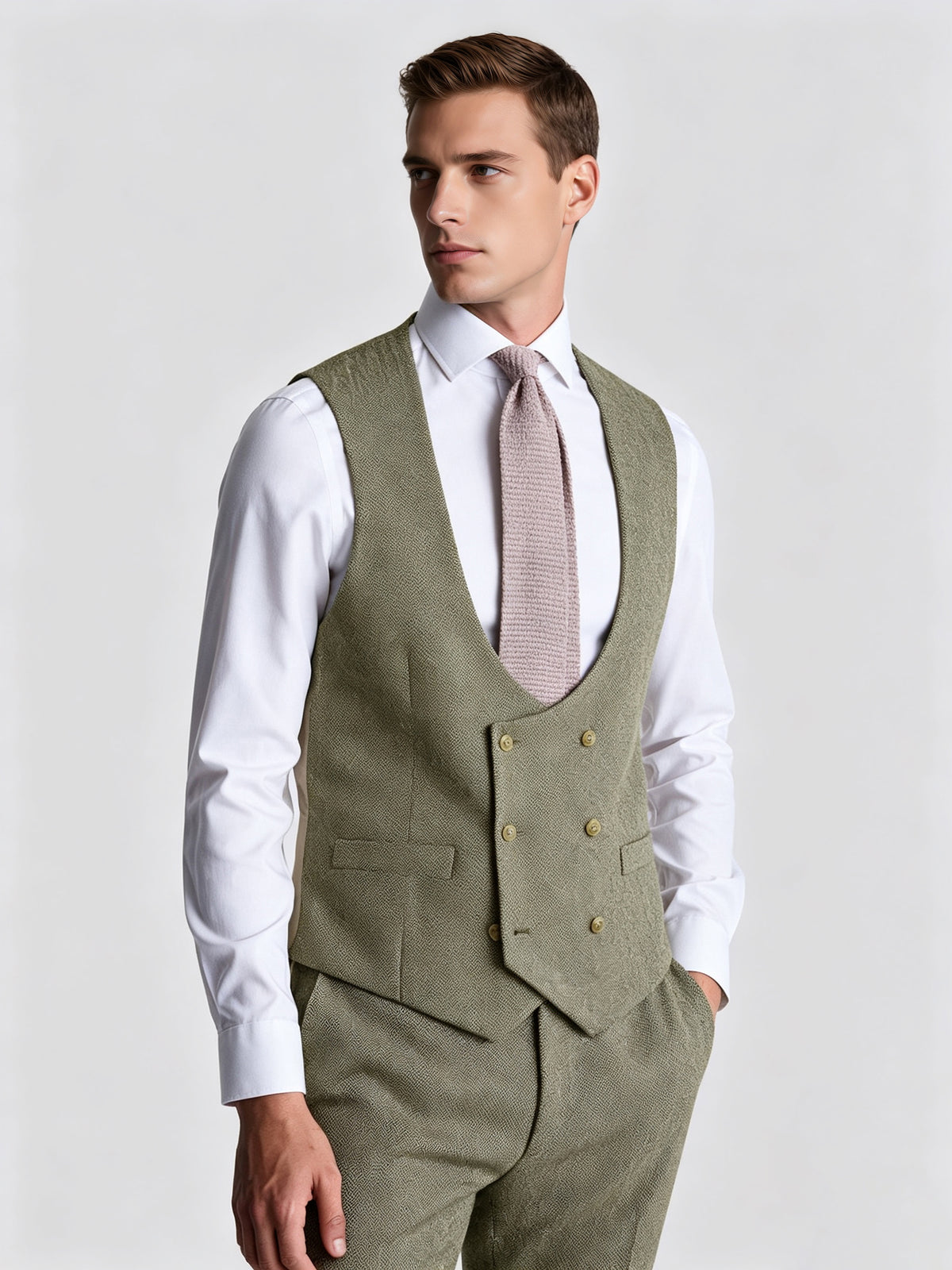 Cicinia Olive Green Men's Suits 3 Pieces Notch Lapel Suit Double Breasted Vest Single Breasted Jacket Straight Fit Trousers