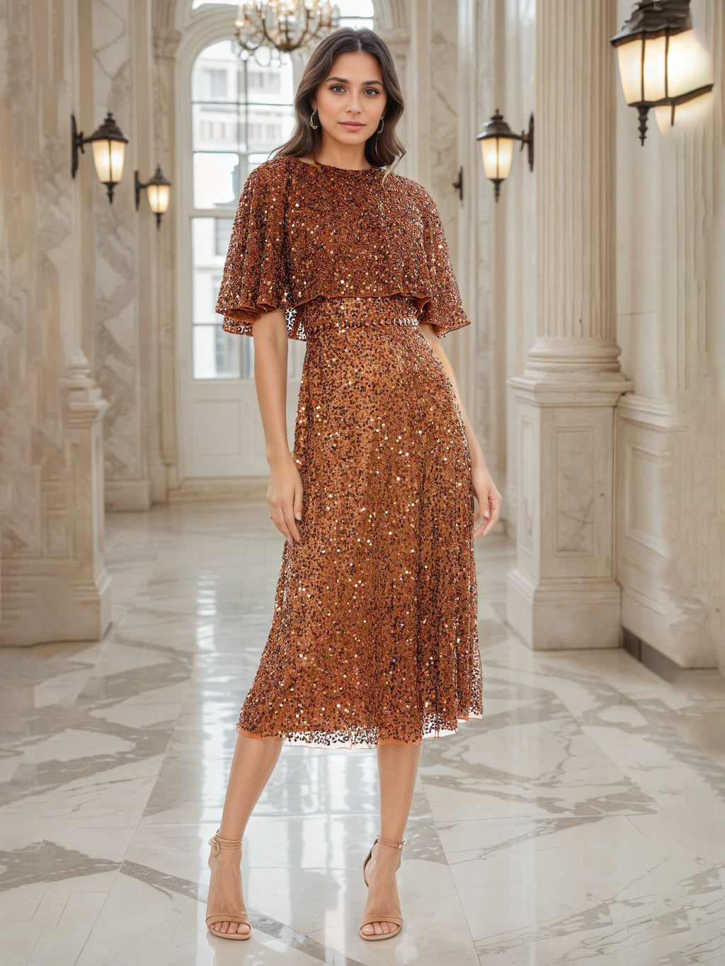 Terracotta Mother Of Bride Dress A-Line Embellished Waist Sequins Mother Of The Bride Dresses Terracotta Mother Of Bride Dress A-Line Embellished Waist Sequins Mother Of The Bride Dresses