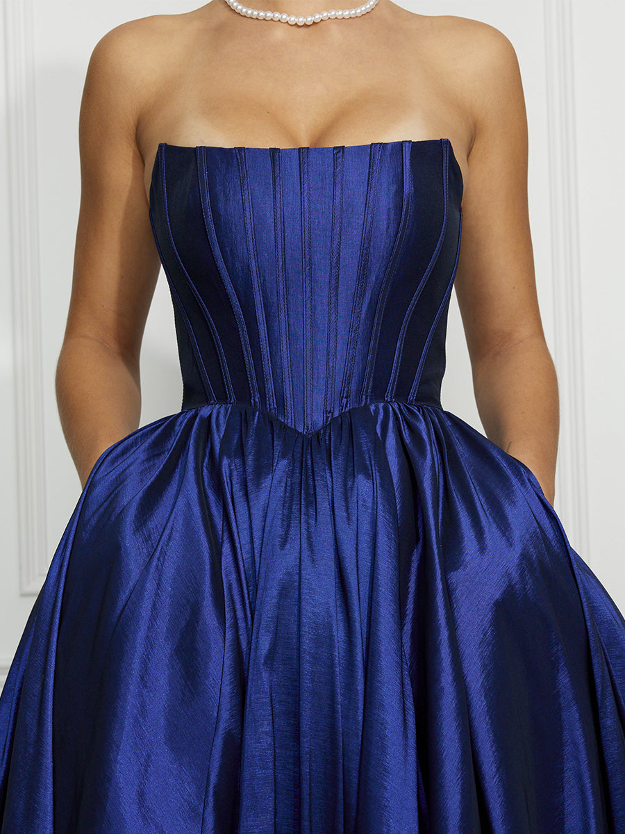 Cicinia Royal Blue Prom Dresses With Pockets Long Taffeta A-line Strapless Floor Length