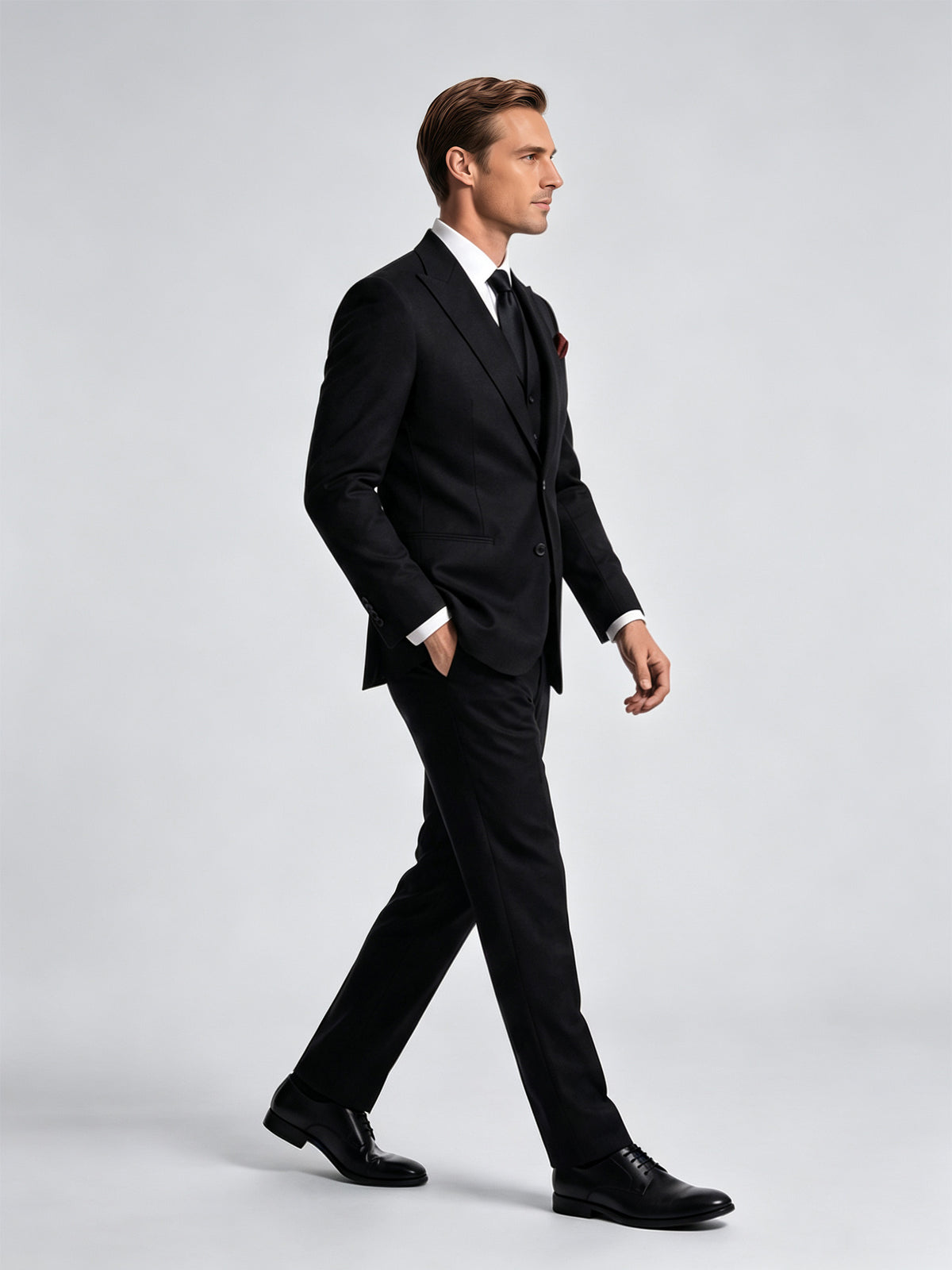 Cicinia Men's Suits Black 3 Pieces Notch Lapel Suit Slim Fit Business Wedding Formal Outfit