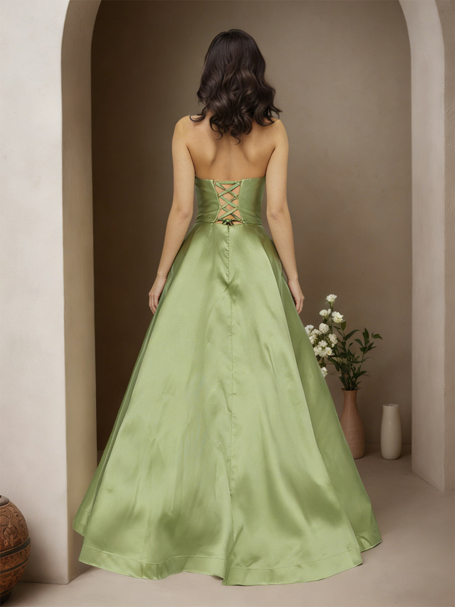 Cicinia Dusty Sage Prom Dresses Long Satin A-line Floor Length Strapless Chic