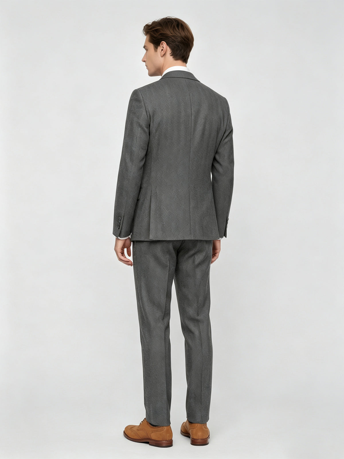 Cicinia Vintage Textured Formal Suit Classic Cut Waistcoat Flap Pocket Jacket Relax Fit Pants Grey Men's Suits
