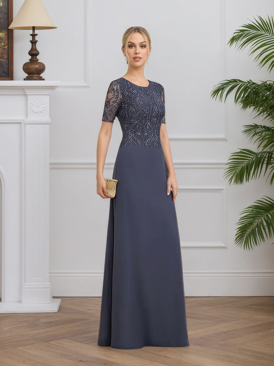 Cicinia Stormy Mother Of The Groom Dress Long Chiffon Lace A-line Zip Back Floor Length