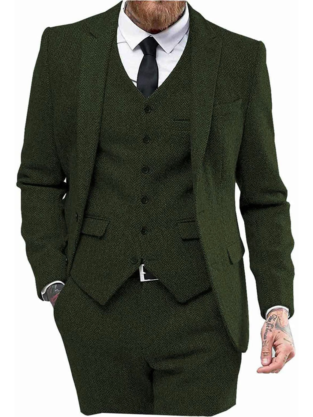 3 Pieces Herringbone Print Business Casual Men's Suit Modern Fit Wedding Suits