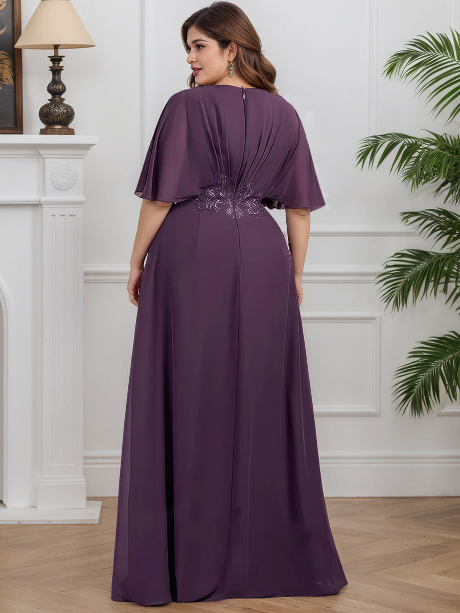 Cicinia Plum Mother Of The Bride Dress Long Chiffon Lace A-line V-neck Plus Size