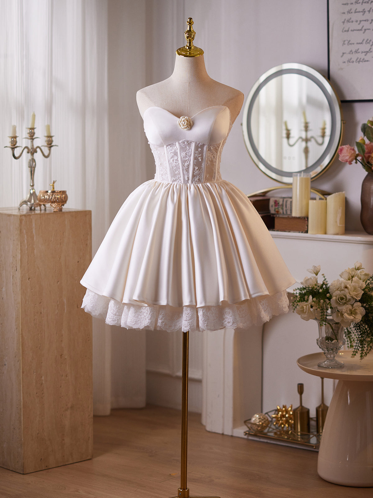 Cicinia Lace Ivory Wedding Dresses Short A-line Strapless Layered Mini Length Bridal Dress