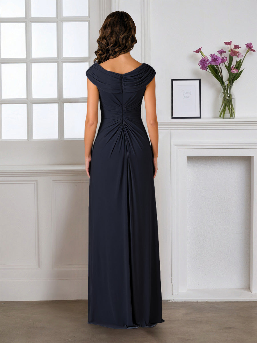 Cicinia Dark Navy Mother Of The Bride Dress Long Sheath Floor Length Flowy Chiffon Gowns