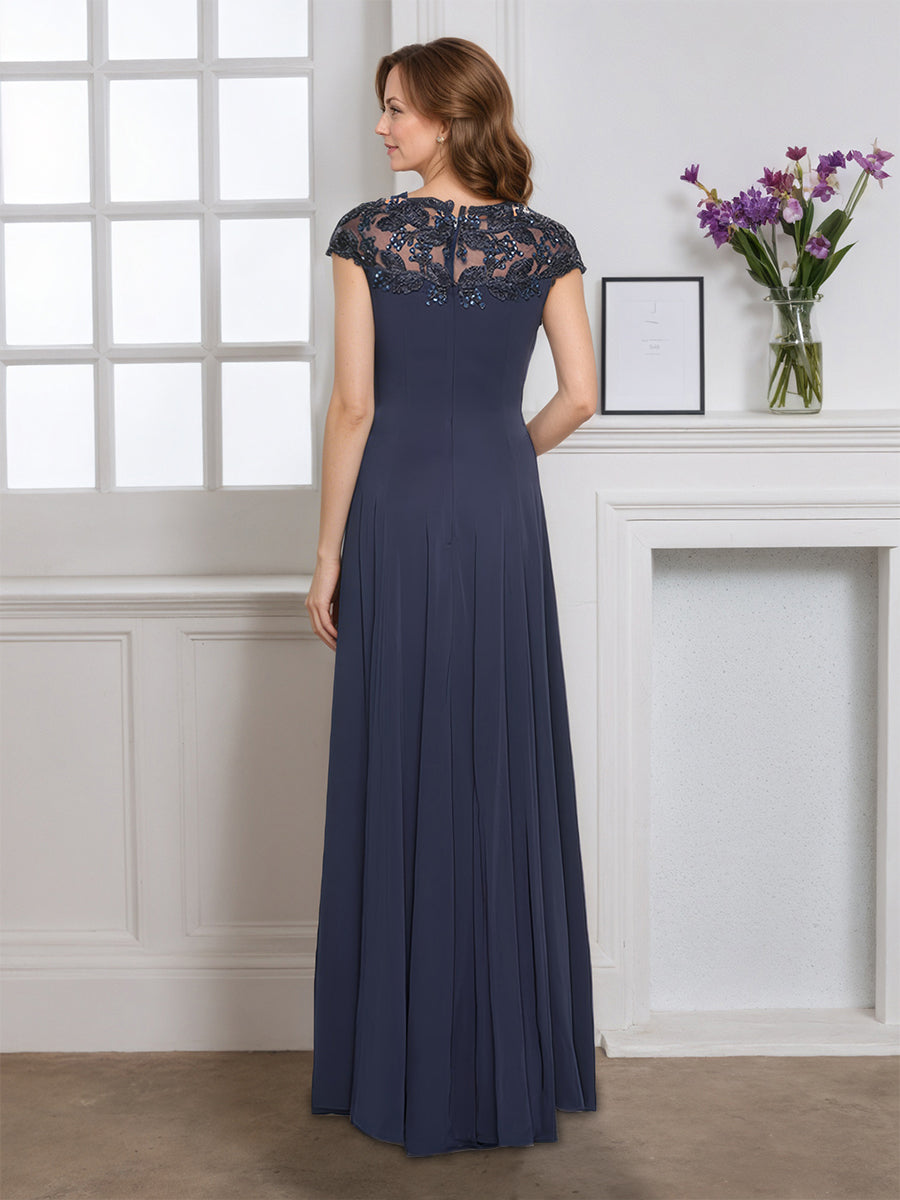 Cicinia Stormy Mother Of The Bride Dress Long Chiffon Dress Appliques Lace Cap Sleeves