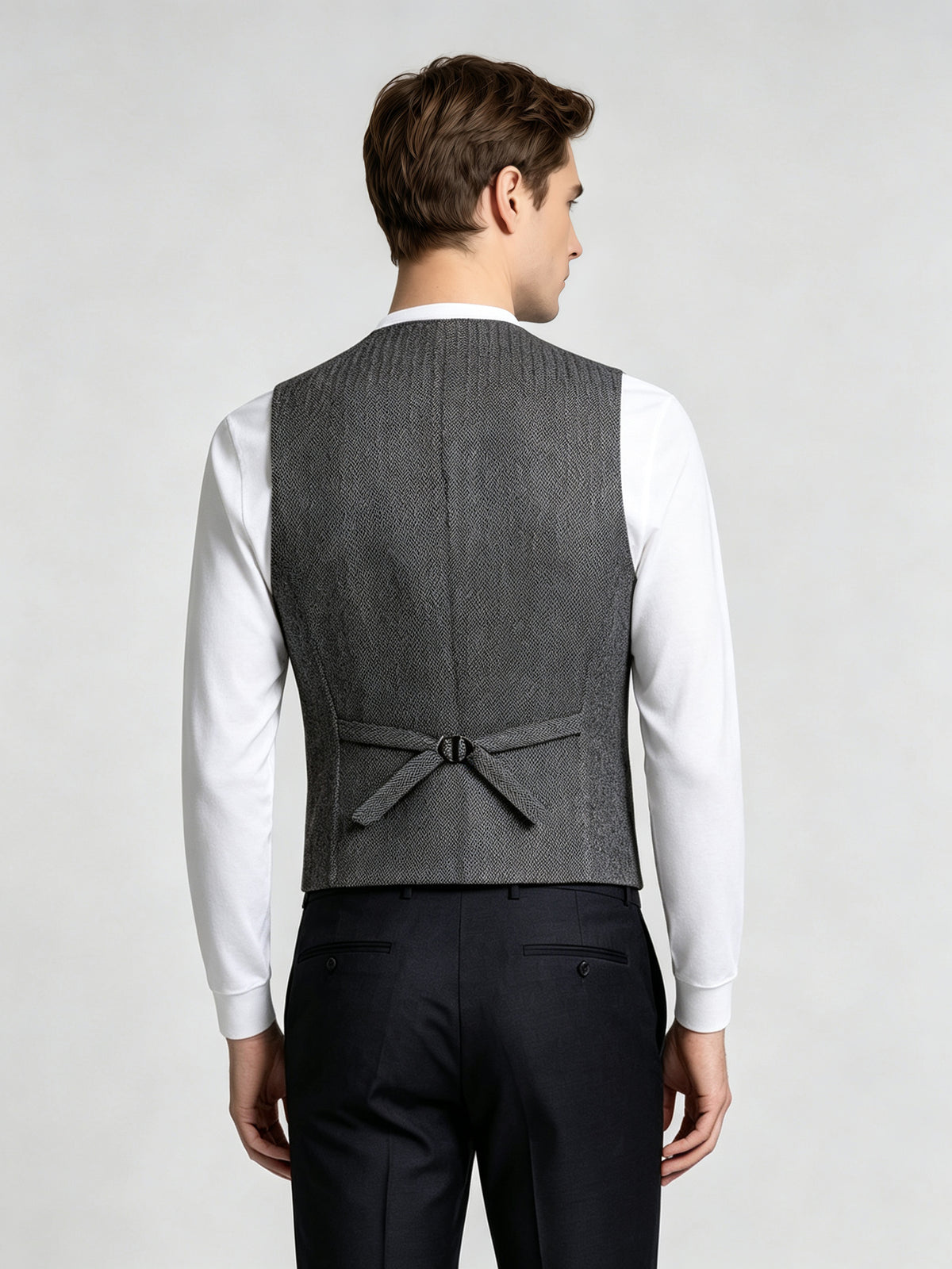 Cicinia 3 Pieces Men Suit Notch Lapel Textured Jacket Matching Vest Straight Cut Trousers Grey Men's Suits