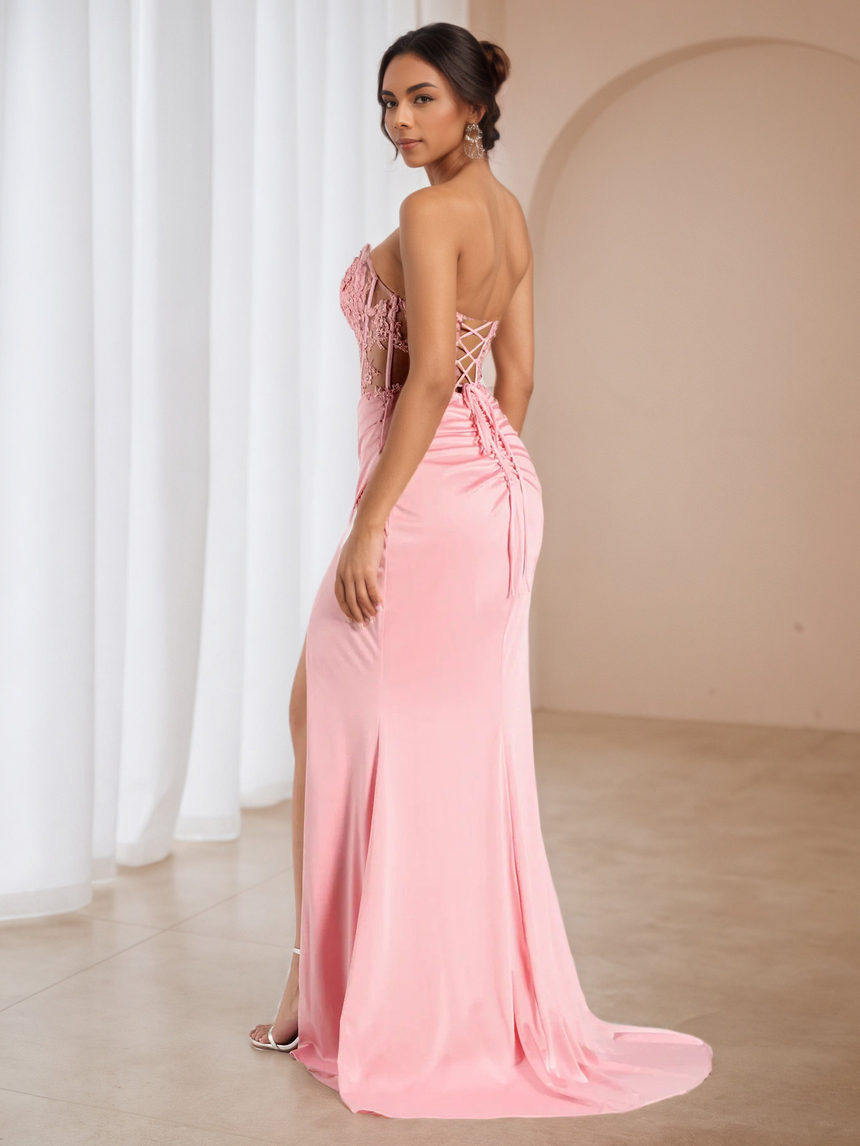 Strapless Blush Pleats Sleeveless Sweep/Brush Train Wedding Guest Dress