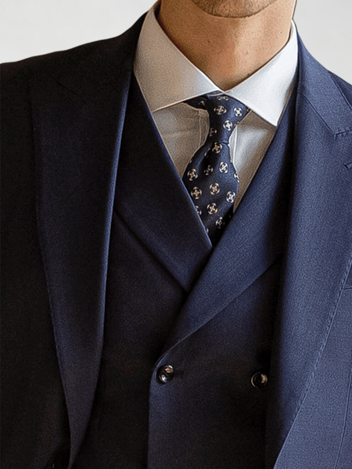 Cicinia Men's Suits Navy Blue 3 Pieces Suit Peak Lapel Double Breasted Vest Jacket And Straight Trousers