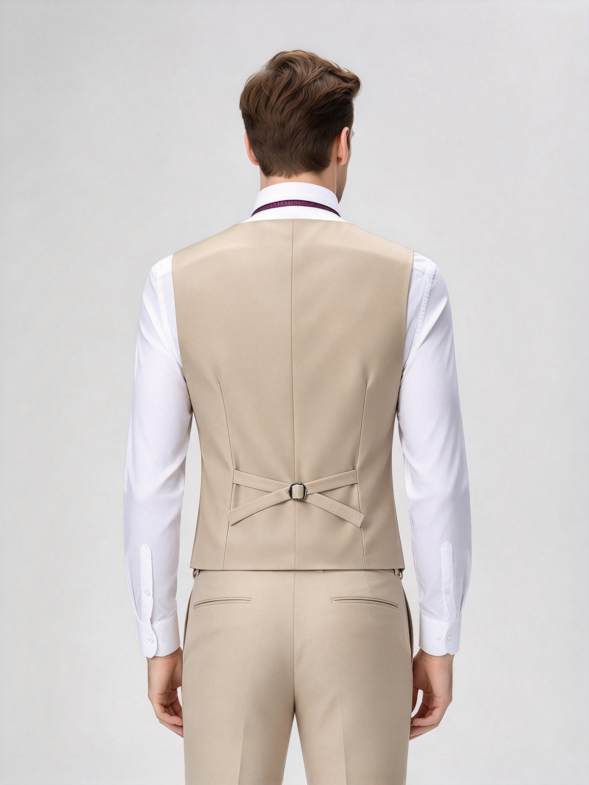 Cicinia Champagne Men's Suits Slim Fit Notch Lapel 3 Pieces Solid Jacket Vest Trousers Suit
