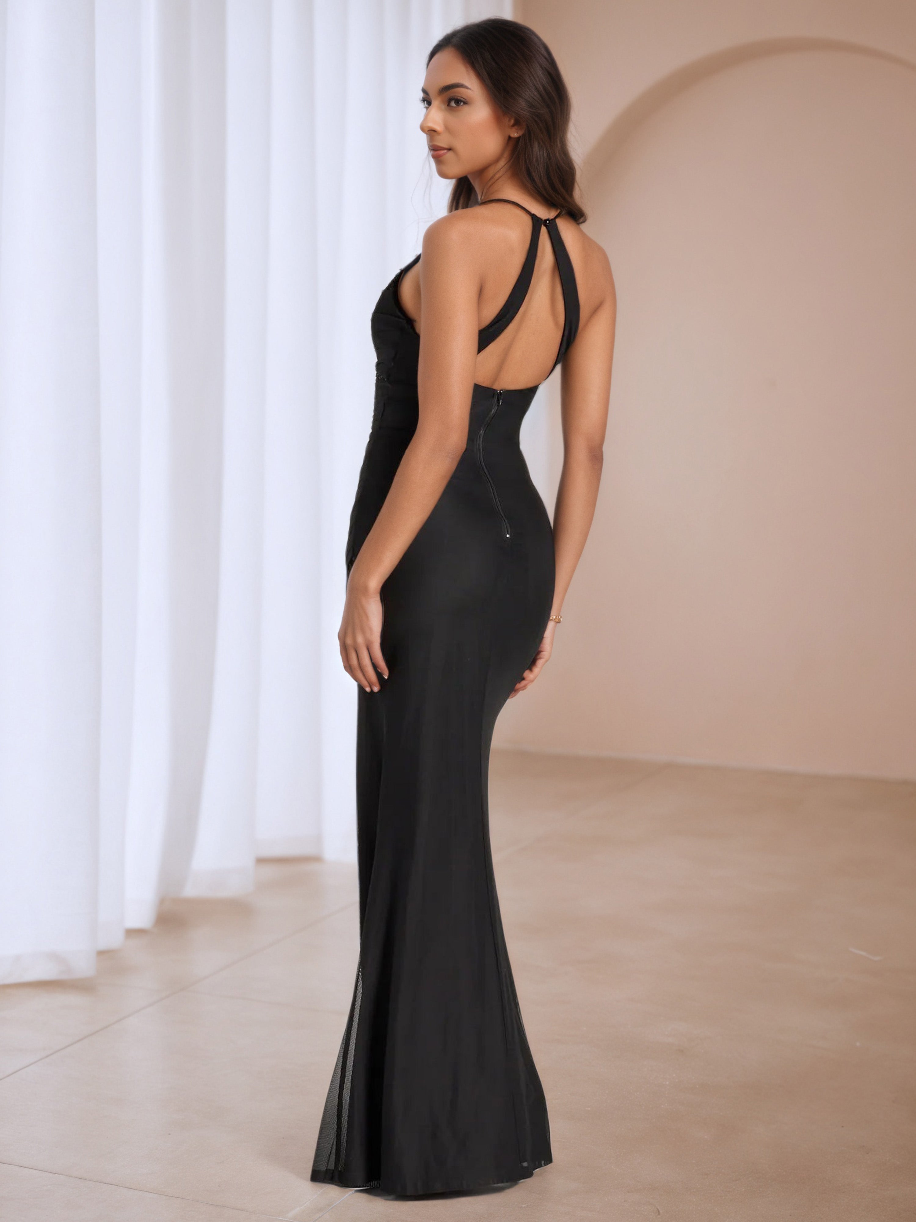 Trumpet/Mermaid Dress Floor Length Wedding Guest Dress in Black