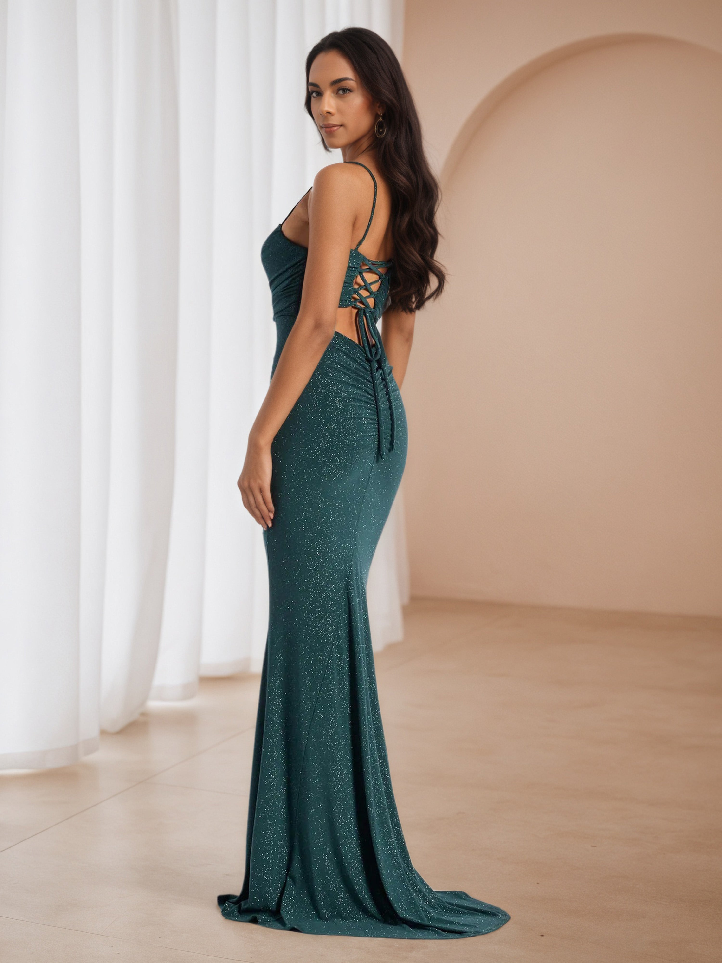 Elegant Peacock Spaghetti Straps Trumpet/Mermaid Wedding Guest Dress