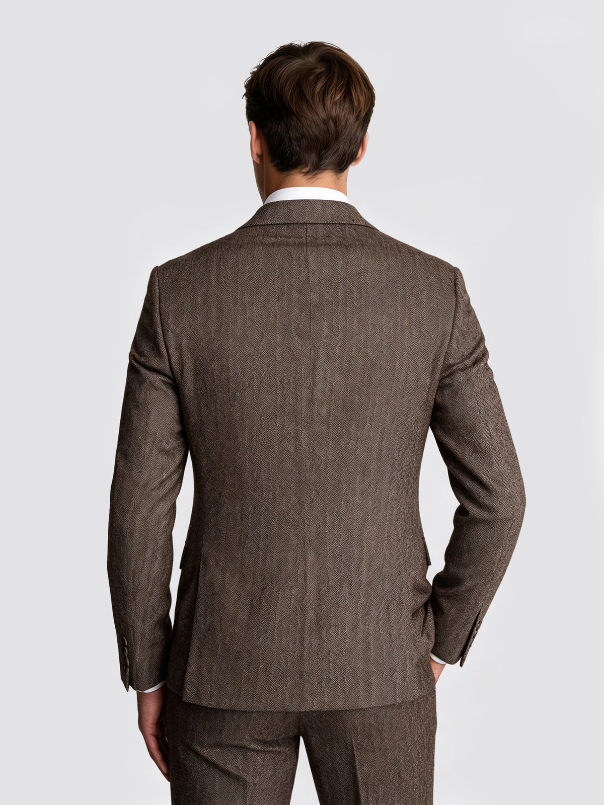 Cicinia 3 Pieces Tweed Suit Notch Lapel Single Breasted Herringbone Brown Men's Suits