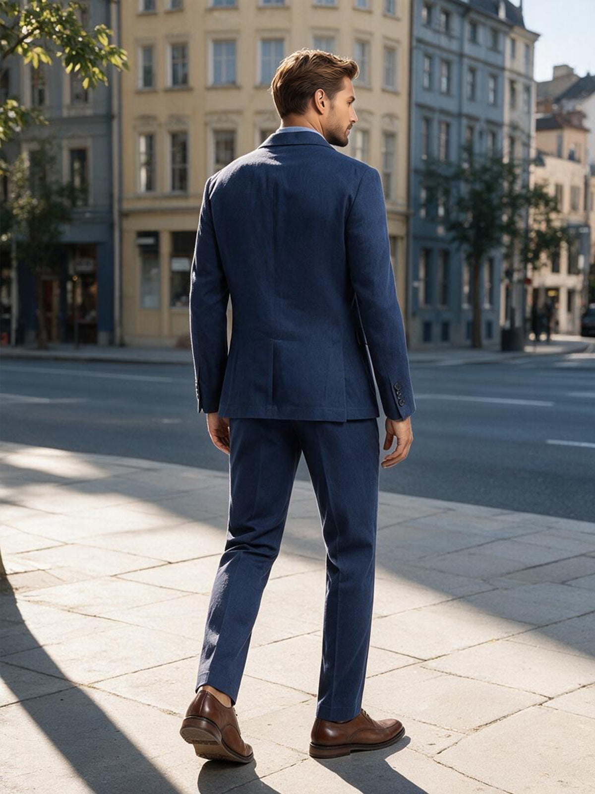 Cicinia Men's Navy Blue 2 Piece Suit Slim Fit Notch Lapel Casual Formal Suit Jacket With Pants