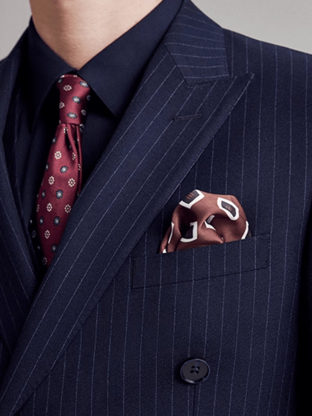 Cicinia Men's Suits Navy Blue Pinstripe 3 Piece Peak Lapel Suit Double Breasted Slim Fit Jacket Vest Straight Trousers