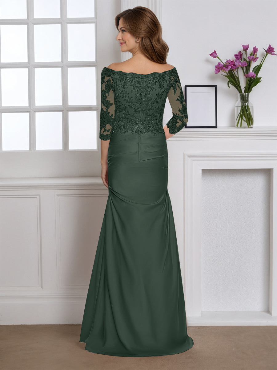 Cicinia Dark Green Mother Of The Bride Dress Long Stretch Fabric Sheath Off The Shoulder Elegant