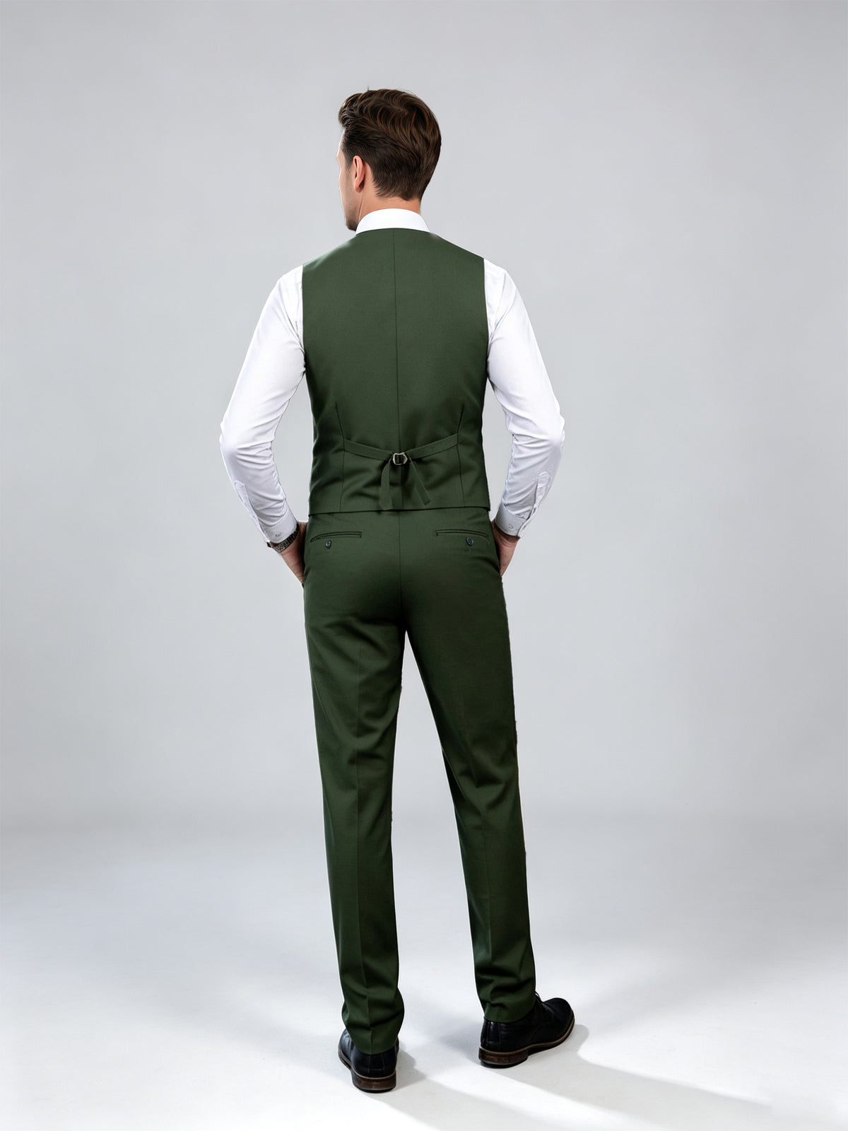 Cicinia 3 Piece Double Breasted Jacket V Neck Single Breasted Vest Straight Leg Trousers Dark Green Men's Suits