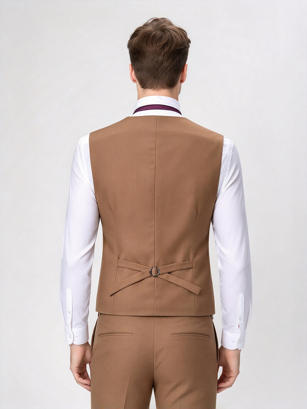 Cicinia Brown Men's Suits Slim Fit 3 Pieces Peak Lapel Double Breasted Vest Suit