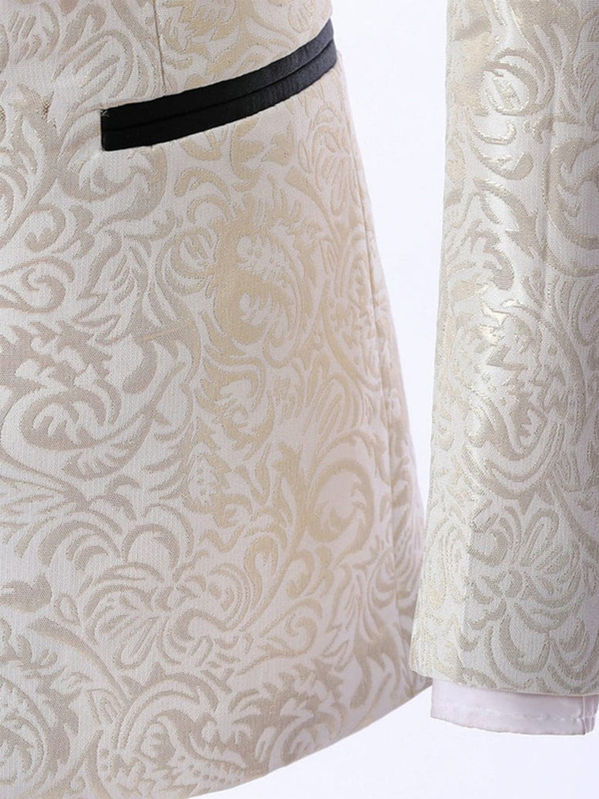 Cicinia 3 Pieces Jacquard Tuxedo Shawl Lapel Single Button Jacket Double Breasted Vest Straight Trousers Ivory And Black Men's Suits