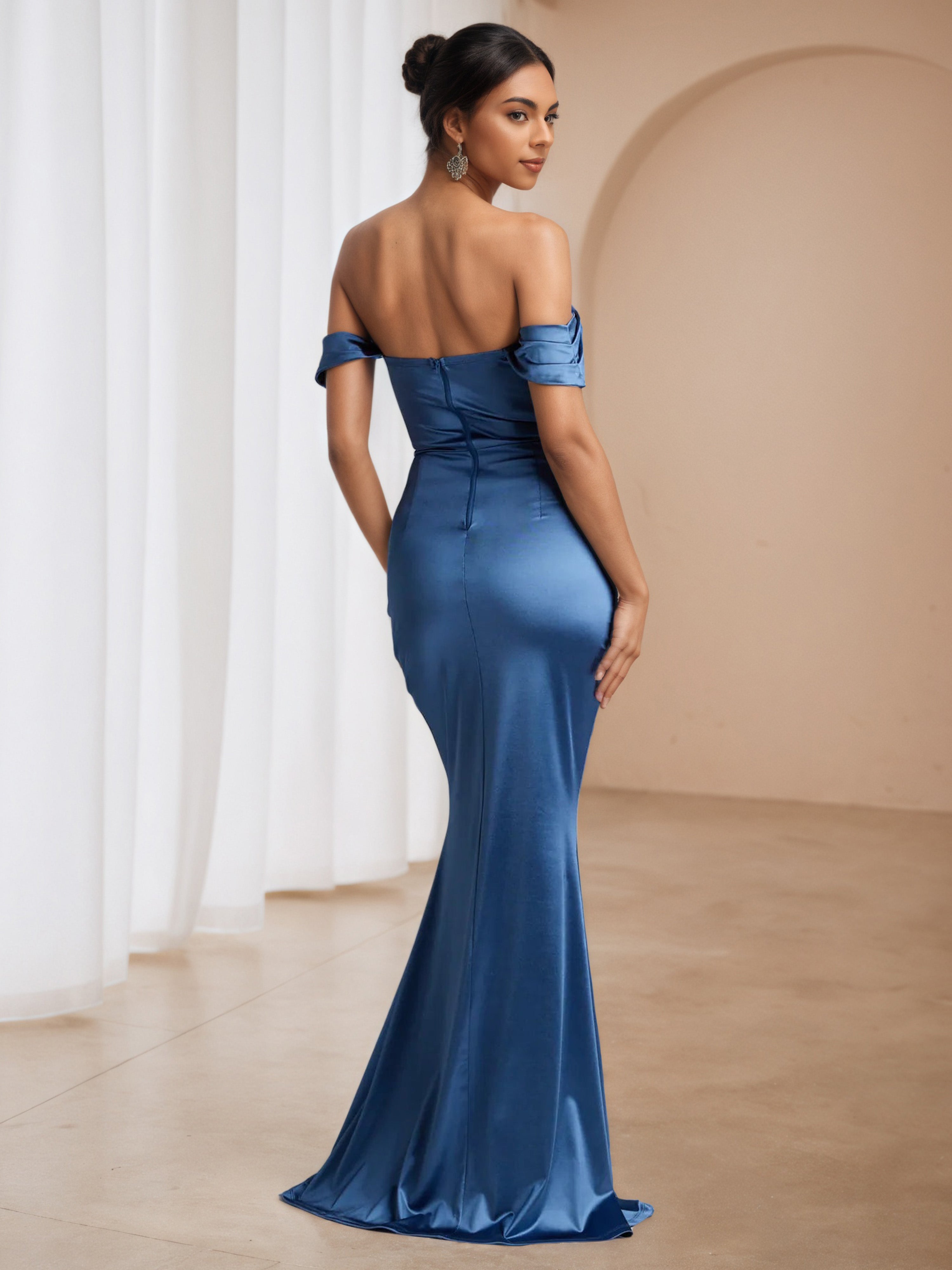 Dark Blue Off The Length Sweetheart Floor Length Wedding Guest Dress